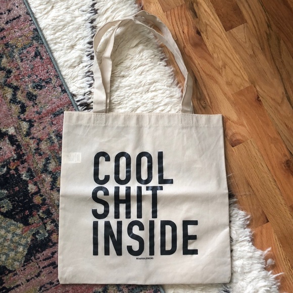 Cool Shit Inside Tote Bag Neutral Print Golden Gems Farmers Market Shopper Baggu - Picture 2 of 7